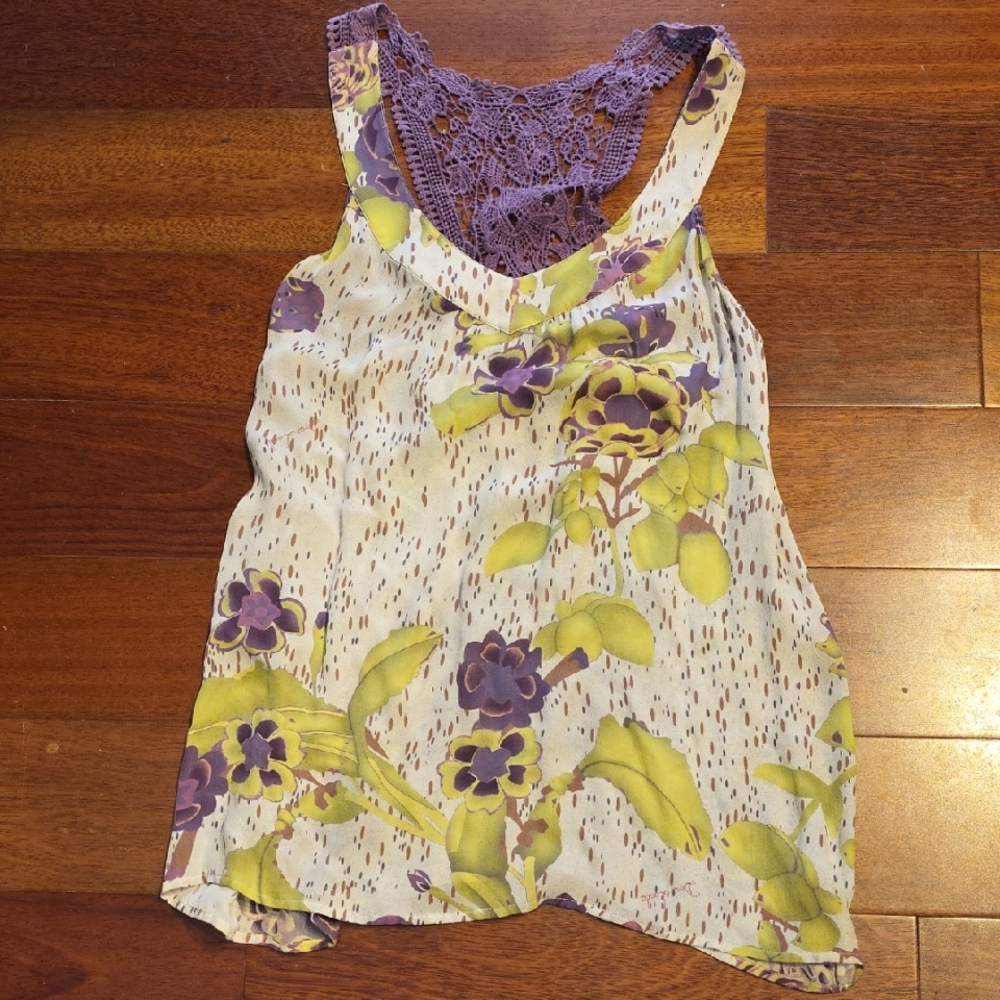 Dora Landa Silk Sleeveless Top With Crochet Detail